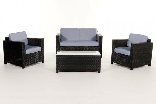 Rattan Lounge Möbel Dallas, Stoffbezug blau