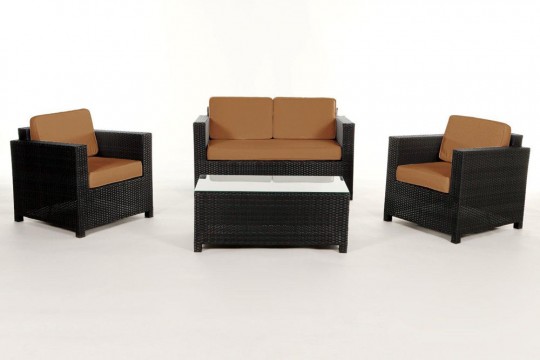 Rattan Lounge Möbel Dallas, Stoffbezug caramel