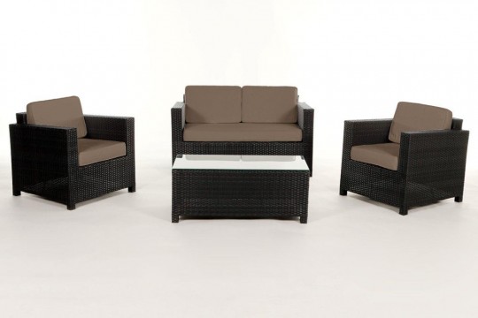Rattan Lounge Möbel Dallas, Stoffbezug sandbraun