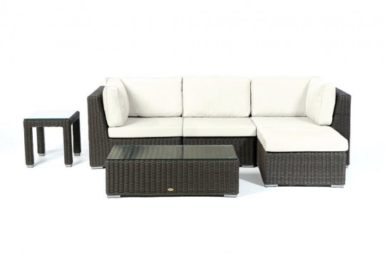 Rattan Lounge Mumbai Stoffbezug beige