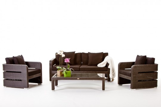 Rattan Sofa Edinburgh Lounge schwarz mit Deko