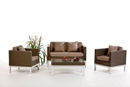 Rattanmöbel Lounge Opera, Stoffbezug sandbraun