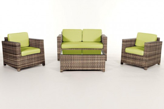 Rattanmöbel Dallas Lounge natural Stoffbezug grün