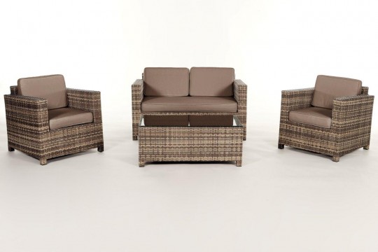 Rattanmöbel Dallas Lounge natural Stoffbezug sandbraun