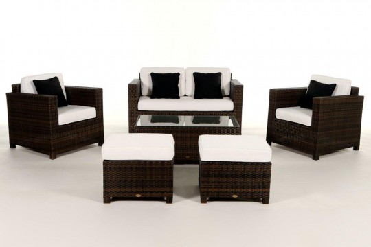 Rattanmöbel Dallas Luxus braun Stoffbezug beige