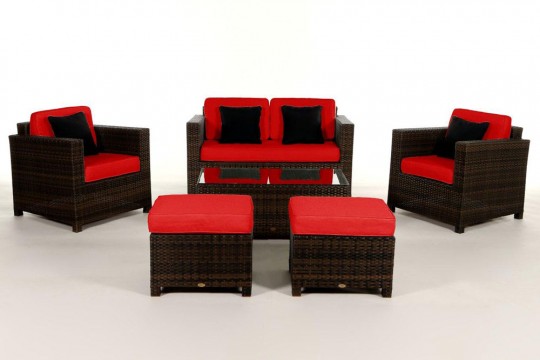 Rattanmöbel Dallas Luxus braun Stoffbezug rot