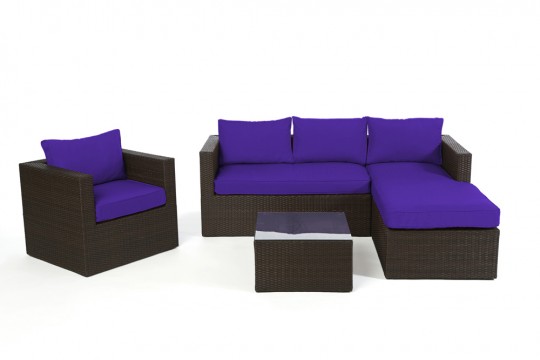 Rattanmöbel Jurassic Lounge braun Bezüge violett