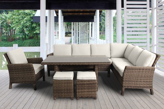 Rattanmöbel Lounge Dining Chipmunki Stoffbezug beige