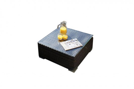 Rattanmöbel Potter Lounge braun, Hocker mit Glasplatte