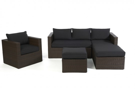 Sofa Rattansofa Jurassic Couchtisch mit Sitzpolster schwarz