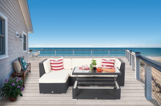 tisch rattan noah schwarz mit rattan-lounge