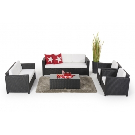 5-teilig Rattan Lounge-Set Madison schwarz