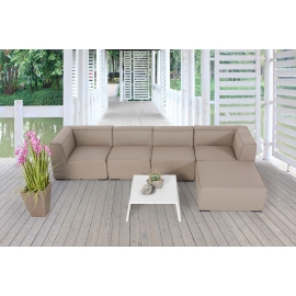 Allwetter Lounge Set Salena sandbraun mit Gartendeko