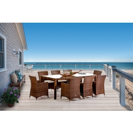 Esstisch Rattan Tisch Set - mixbraun 220cm Jamaika