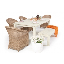 Esstisch Sunja 4 Rattan Stühle - Holzbank