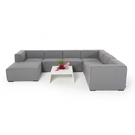 Gartenlounge Cambria grau mit Gartentisch und Fusshocker big