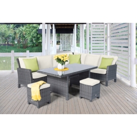 Gartenmöbel Betty Rattan Lounge Dining Stoffbezug beige