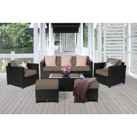 Gartenmöbel Lounge Rimini Luxus schwarz Stoffbezug sandbraun