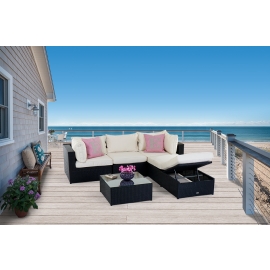gartenmoebel potter schwarz rattan sitzpolsterbezug beige