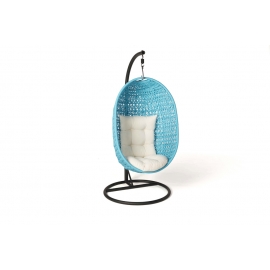 Hängesessel Balkonmöbel blau, Polster beige Gartenmöbel