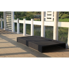 Liegestuhl Rattan flach mit Ablage schwarz