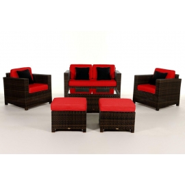 Rattanmöbel Dallas Luxus braun Stoffbezug rot