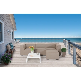Outdoor Lounge mit Fusshocker und Tisch Sunday sandbraun