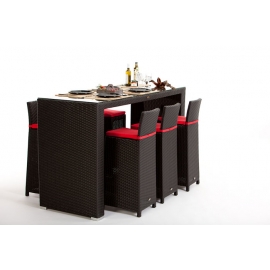 Rattan Bar Barset VIP Bar Hocker braun mit Rückenlehne