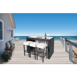 Rattan Bar Robinson 6 Barhocker mit Sitzpolster