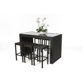 Rattan Bar schwarz Robinson 6 Hocker mit Deko