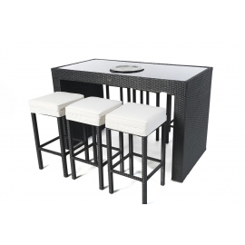 Rattan Bar schwarz Robinson 6 Hocker mit Sitzpolster