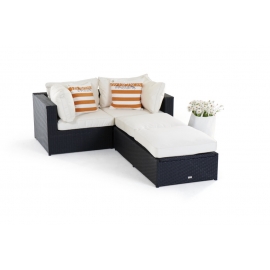 Rattan Gartenmöbel Bali Lounge schwarz mit Liege