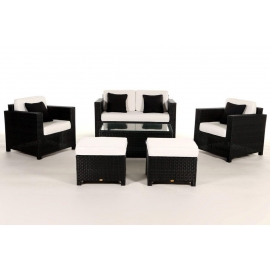 Rattan Lounge Dallas Luxus Stoffbezug beige