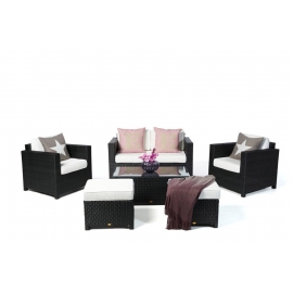 Rattan Gartenmöbel Dallas Luxus Lounge schwarz mit Deko