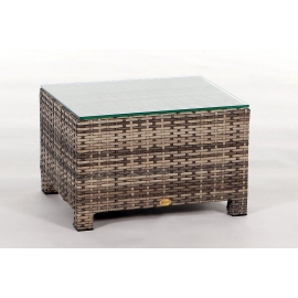 Rattan Gartenmöbel Dallas Luxus natural Hocker mit Glasplatte