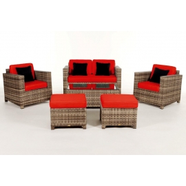 Rattan Gartenmöbel Dallas Luxus natural Stoffbezug rot