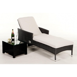 Rattan Gartenmöbel Liegestuhl Jurassic mixgrau, Liegebezug beige