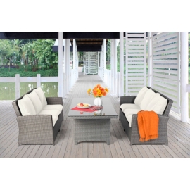 Rattan Gartentisch Peppels Lounge Dining, Stoffbezug beige