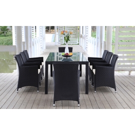 Rattan Gartentisch - Rattan Tischset - Jamaika schwarz 9-teilig