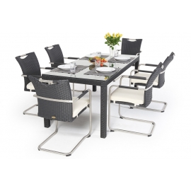 Rattan Gartentisch Sale schwarz 6 x Stuhl