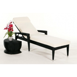 Rattan Liegestuhl Ronaldo schwarz mit Beistellhocker