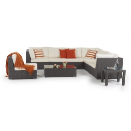 Rattan Lounge Blackfly Rattanmöbel dunkelbraun - mit Dekokissen