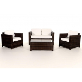 Rattan Lounge Dallas braun Stoffbezug beige