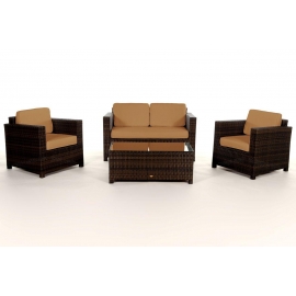 Rattan Lounge Dallas braun Stoffbezug caramel