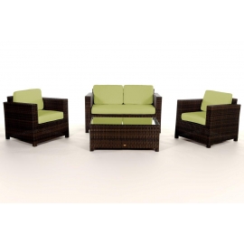 Rattan Lounge Dallas braun Stoffbezug grün