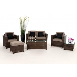Rattan Lounge Dallas Luxus braun mit Zubehör