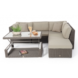 Rattan Lounge Dining braun Elli mit Garten Deko
