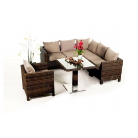 Rattan Lounge Dining Darling Stoffbezug sandbraun