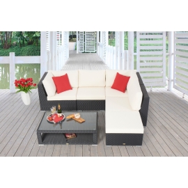 Rattan Lounge Dining schwarz Deko Kissen rot
