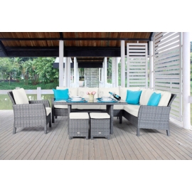 Rattan Lounge Dining, Gartenmöbel Mauritius Stoffbezug beige